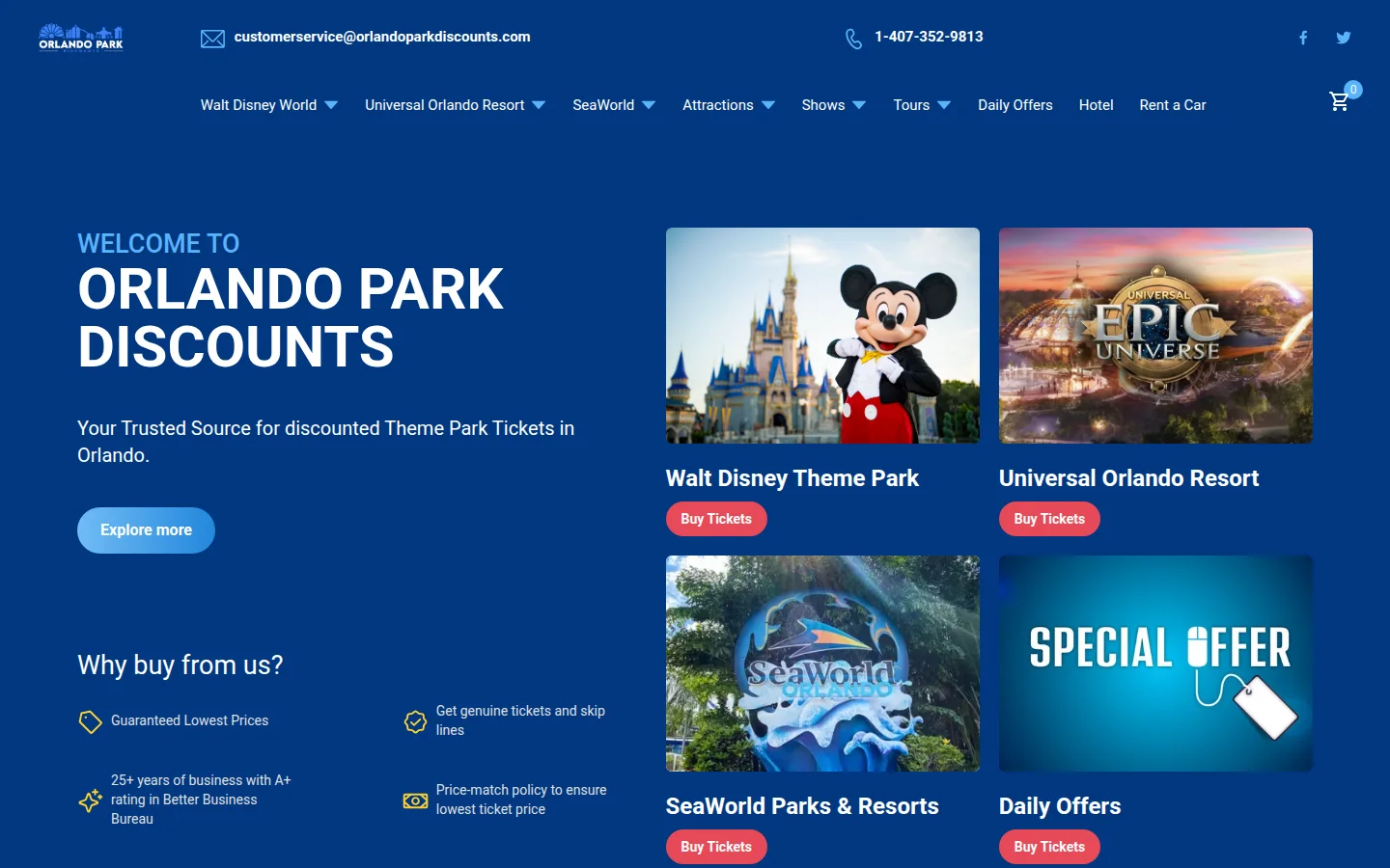 Orlando Park Discounts homepage running on the same platform